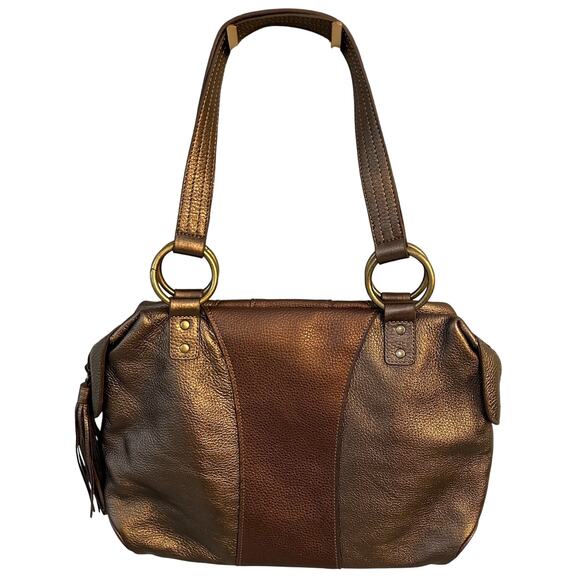 Y2K Hot in Hollywood Bronze Leather Shoulder Bag – Studded Patchwork Style - Picture 2 of 4